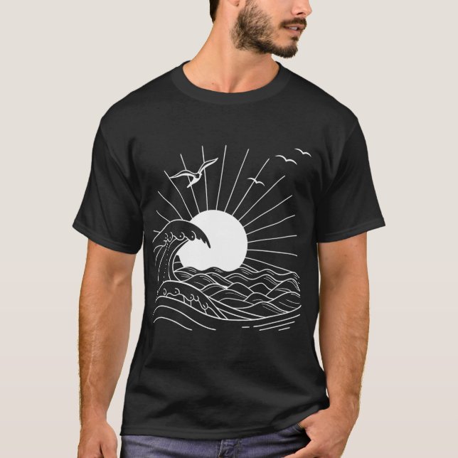 Vågar konst av sol och havsyta t shirt (Framsida)
