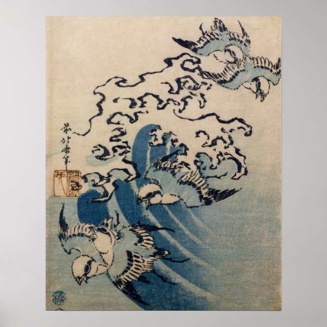 Vågar och fåglar, c.1825 (träblock färg) poster (Framsidan)