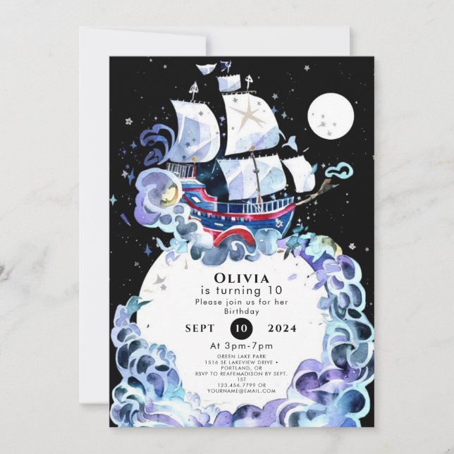 Vågar om födelsedag i Roligt Pirat Inbjudningar (Framsida)