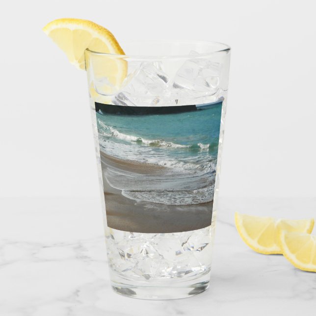 Vågar på Beach Turquise Blue Ocean Glaskopp (Framsida Ice)