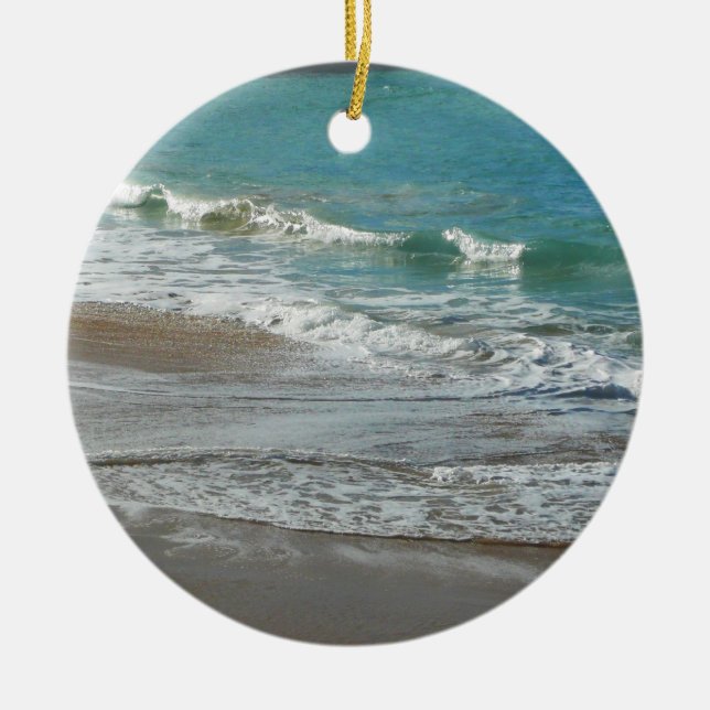 Vågar på Beach Turquise Blue Ocean Julgransprydnad Keramik (Framsidan)