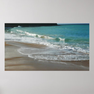 Vågar på Beach Turquise Blue Ocean Poster