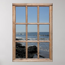 Vågar på persikovy från ett fönster poster