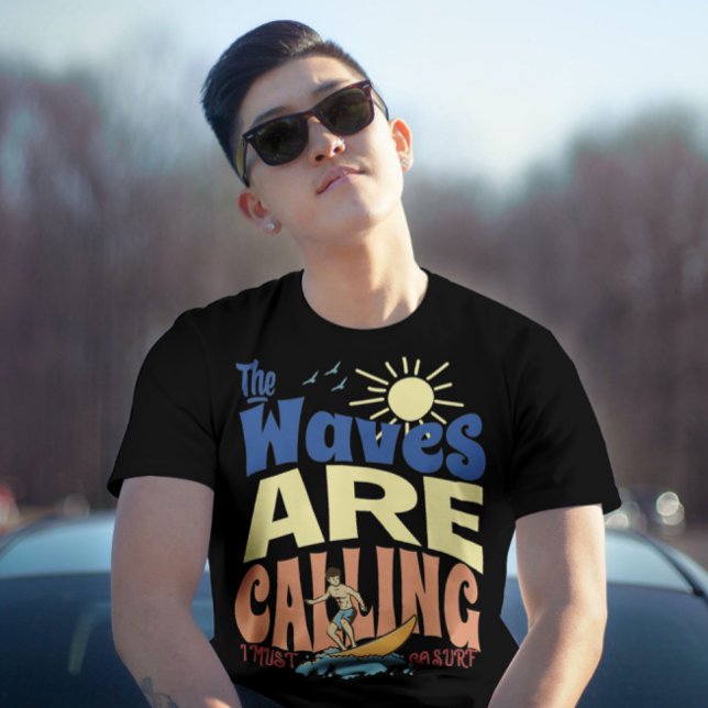 vågar ringer om jag måste gå surfa 70-talets vinta t shirt (Skapare uppladdad)