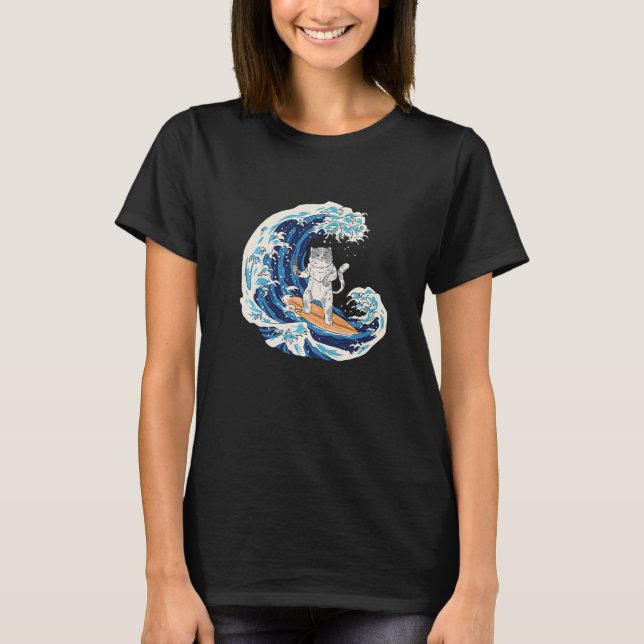 Vågar Surfa Cat Sushi Japan Sport Surfer T Shirt (Framsida)
