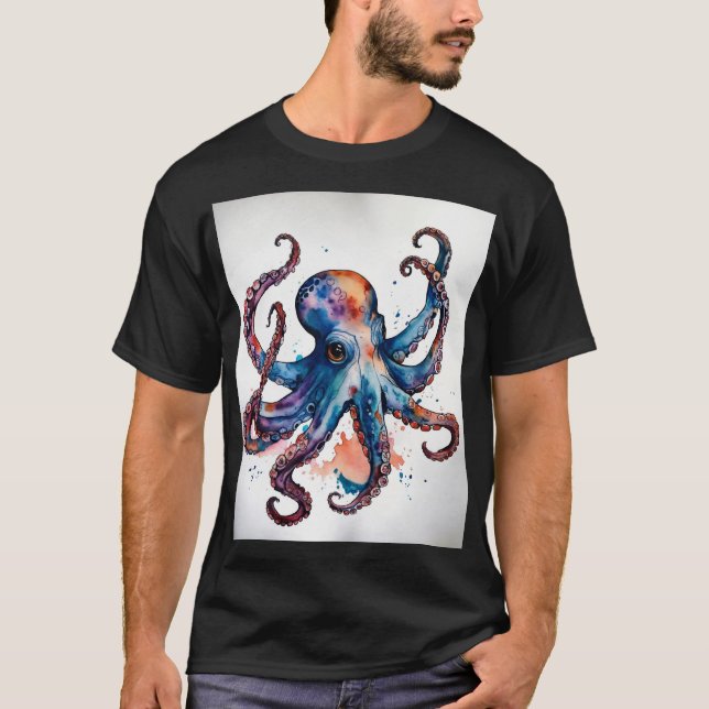 Vågar: Tattoo Watercolor Octopus T-Shirt Des (Framsida)