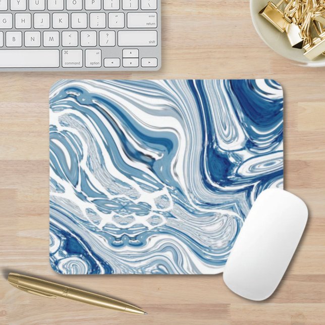 vågar vattenfärgsblåa virveler från stranden kuste musmatta (coast beach nautical waves watercolor blue swirls mouse pad)