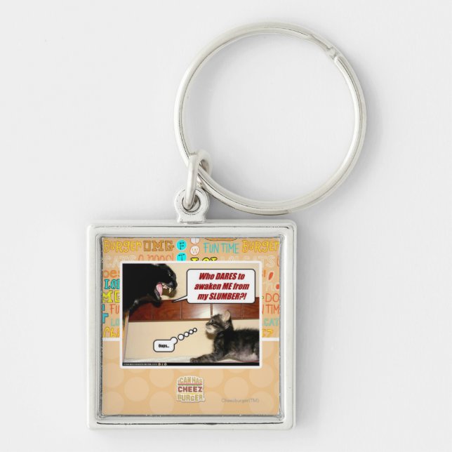 Vågar vem väcker mig? fyrkantig silverfärgad nyckelring (Framsidan)