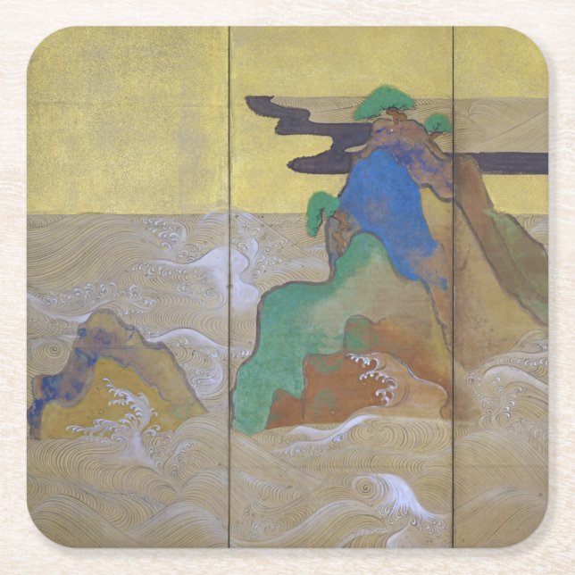 Vågar vid Matsushima (Lämnat), Tawaraya Sotatsu Underlägg Papper Kvadrat (Framsidan)