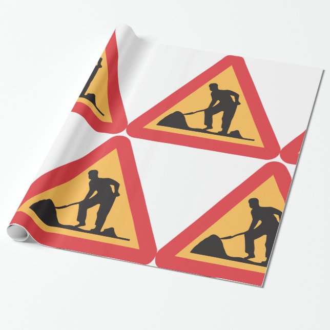 Vägarbeten Framför Skylt Konstruktion Zon Varning Presentpapper (Utrullad)
