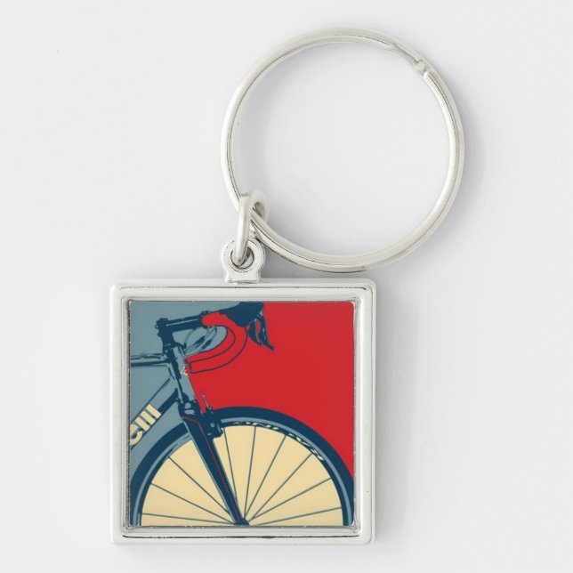 Vägcykelkeychain Fyrkantig Silverfärgad Nyckelring (Framsidan)