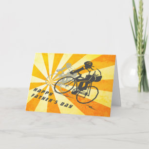 Vägcyklister och Retro Sunburst Bike Fars dag Kort