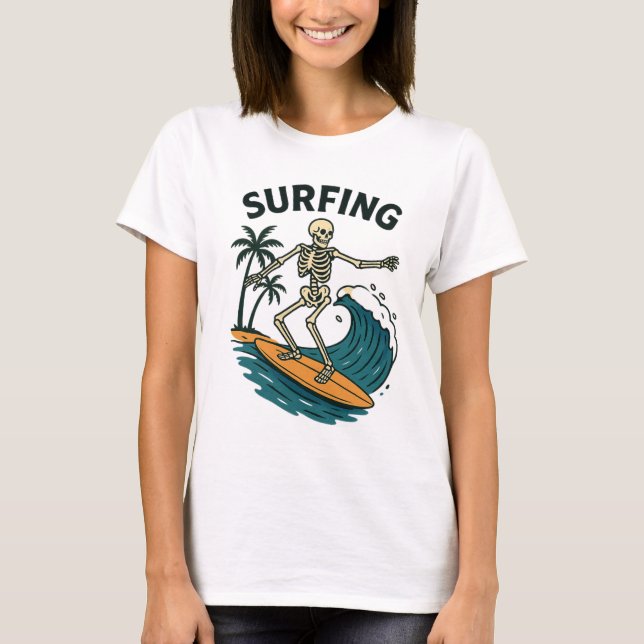 Vågdesign för skeleton-kvartspartsstrumma t shirt (Framsida)