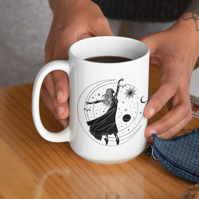 Vågen Dansande Flicka 15oz Svart Kant Mugg (Skapare uppladdad)