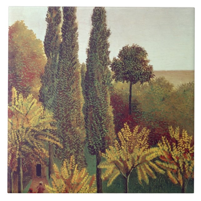 Vägen i buttesna Chaumont parkerar, Paris, 1908 Kakelplatta (Framsidan)