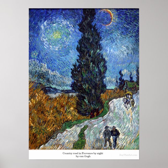 Vägen land i Provence under natten av van Gogh Poster (Framsidan)