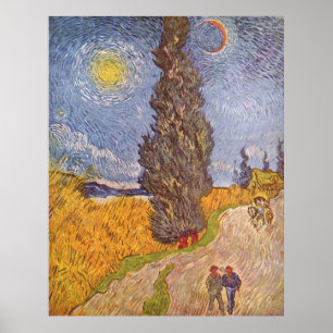 Vägen land med cypress Vincent van Gogh Poster