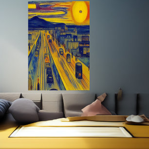 Vägen och staden   AI Art Poster