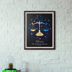 Vågen Stjärnbild Zodiak Vattenfärg Stjärnor Galax Poster