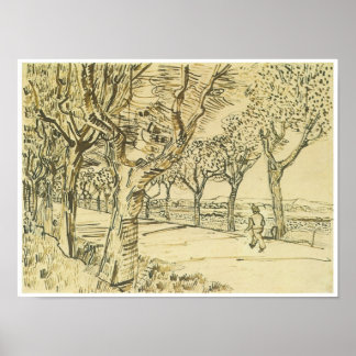Vägen till Tarascon med en man Walking, Van Gogh Poster
