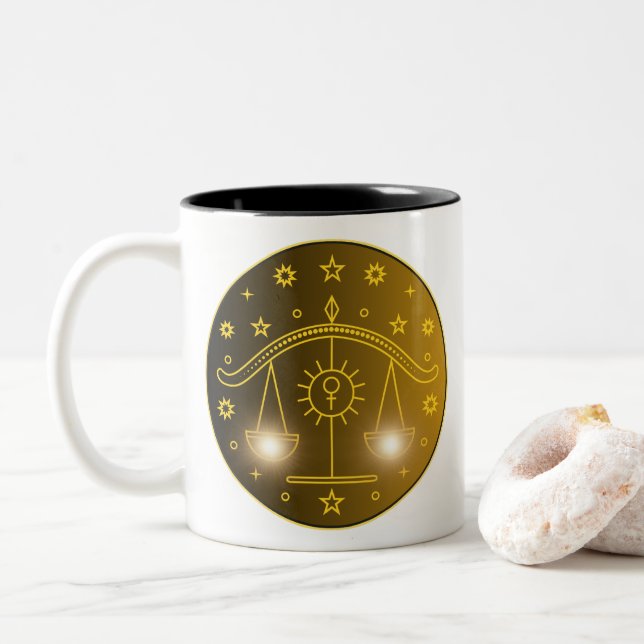 Vågen Zodiak Emblem | Minimalt Celest Symbol Två-Tonad Mugg (Med munk)