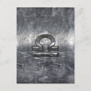 Vågen Zodiak Symbol i silver grunge stål stil Vykort