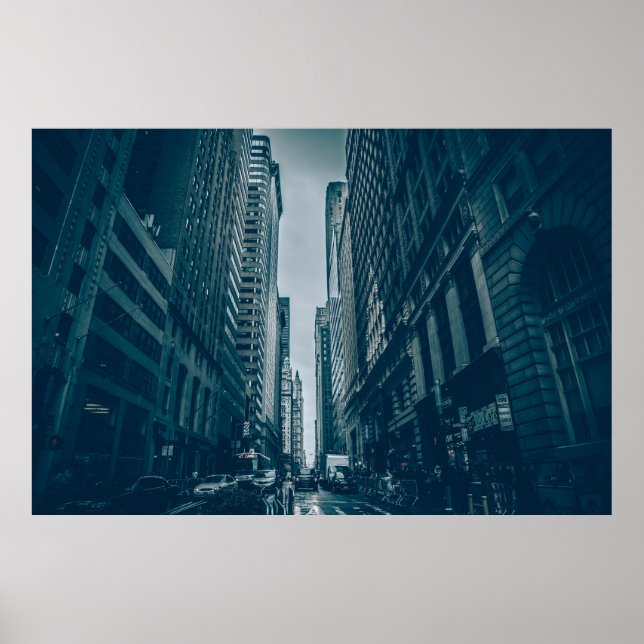 VÄGFORDON MELLAN BYGGNAD PÅ VIGNETTE PHOTOGR POSTER (Framsidan)