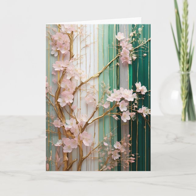 Vägg med blommande körsbärsblommor  kort (Framsida)