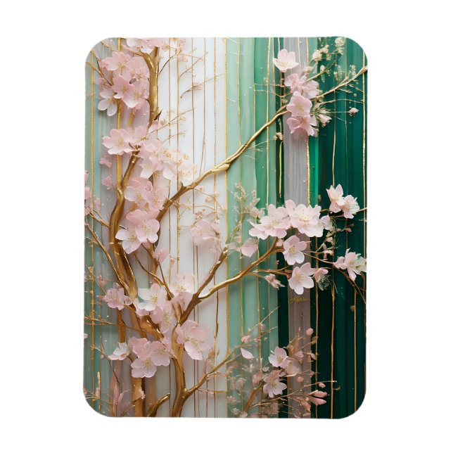 Vägg med blommande körsbärsblommor  magnet (Vertikal)