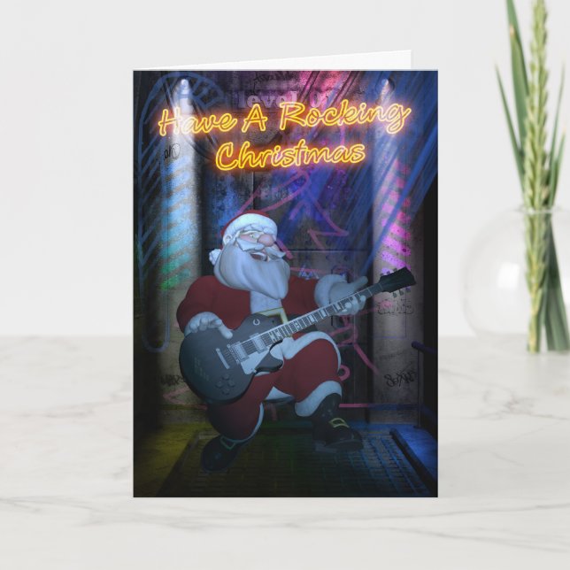 Vagga den Santa julkortet - gitarr Helgkort (Framsida)