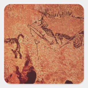 Vagga målning av en jaktplats, c.17000 BC Fyrkantigt Klistermärke