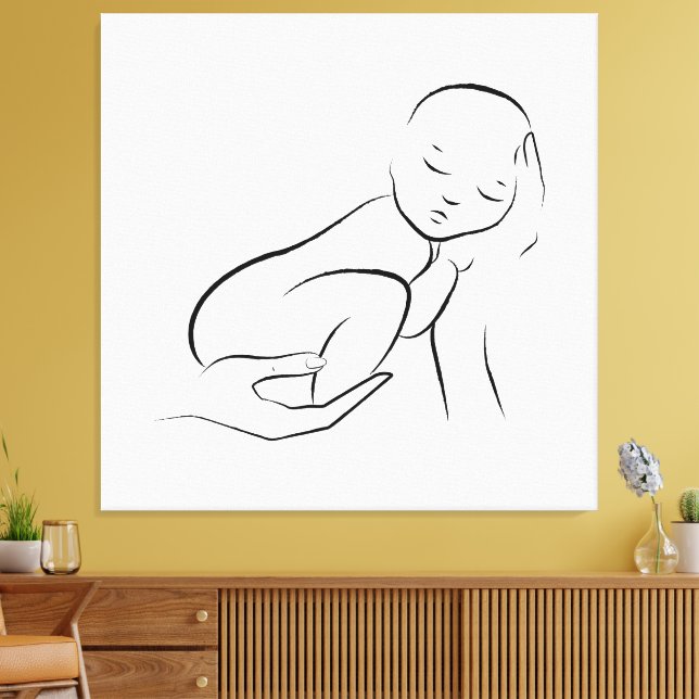 Vaggan Oskyldighet – Minimalistisk Bebis Linje Kon Canvastryck (Insitu (Vardagsrum))