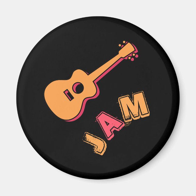 Vaggande gitarr, musikjamsstil, orange & röd konst magnet (Framsidan)