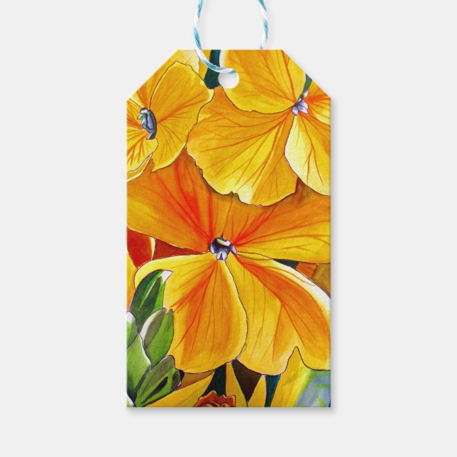 Väggblomma original akvarell blomsterkonst presentetikett (Framsidan)