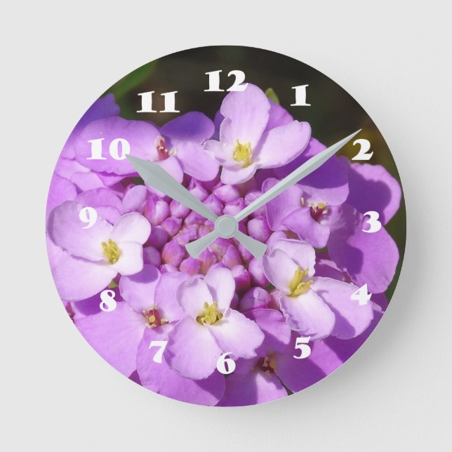 VäggClockPurple för runda (medel) blommar Rund Klocka (Framsida)