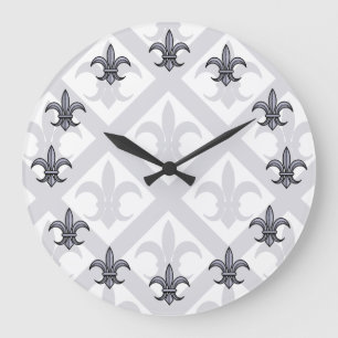 Väggen Fleur-de-Lis tar tid på (silver) Stor Klocka