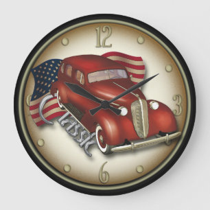Väggen för amerikanklassikerbilen tar tid på stor klocka