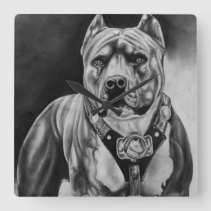 VÄGGEN FÖR CHARCOIL PITBULL TAR TID PÅ FYRKANTIG KLOCKA