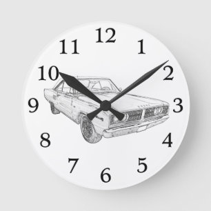 Väggen för illustrationen för bilen för rund klocka