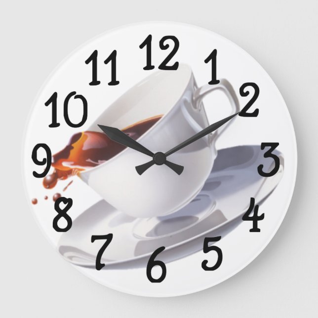 Väggen för kaffekoppdesignen tar tid på stor klocka (Framsida)