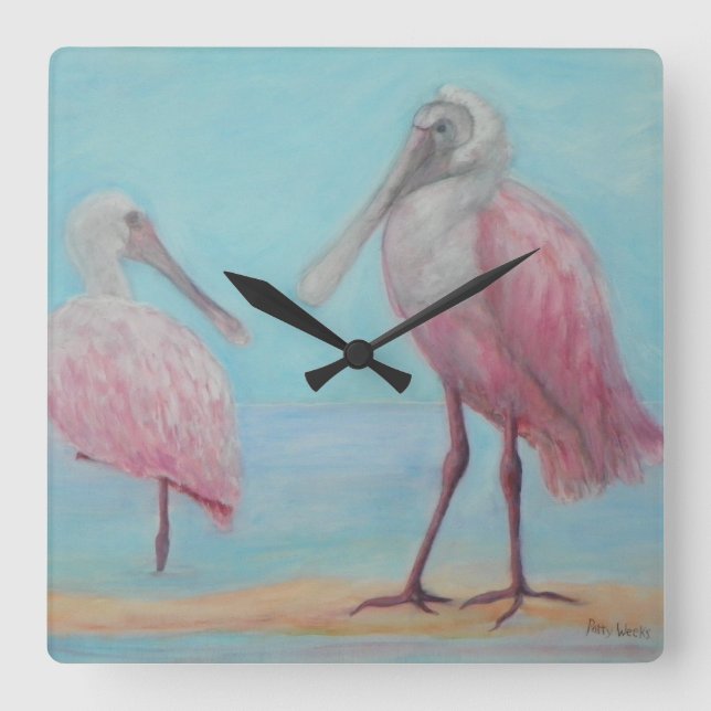 Väggen för TVÅ SPOONBILLS tar tid på Fyrkantig Klocka (Framsida)
