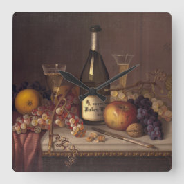 Väggen för vintagestillebenmålning tar tid på fyrkantig klocka