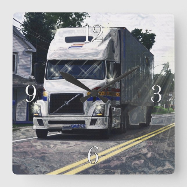 Väggen för vitlastlastbilsförare tar tid på fyrkantig klocka (Framsida)