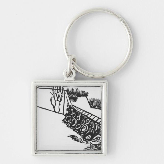 Väggen Fyrkantig Silverfärgad Nyckelring (Framsidan)