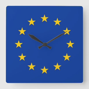 Väggen tar tid på med flagga av Europeiska union Fyrkantig Klocka