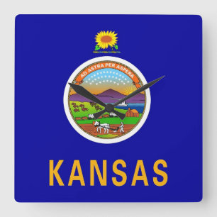 Väggen tar tid på med flagga av Kansas, USA Fyrkantig Klocka