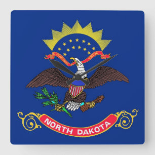 Väggen tar tid på med flagga av North Dakota, USA Fyrkantig Klocka