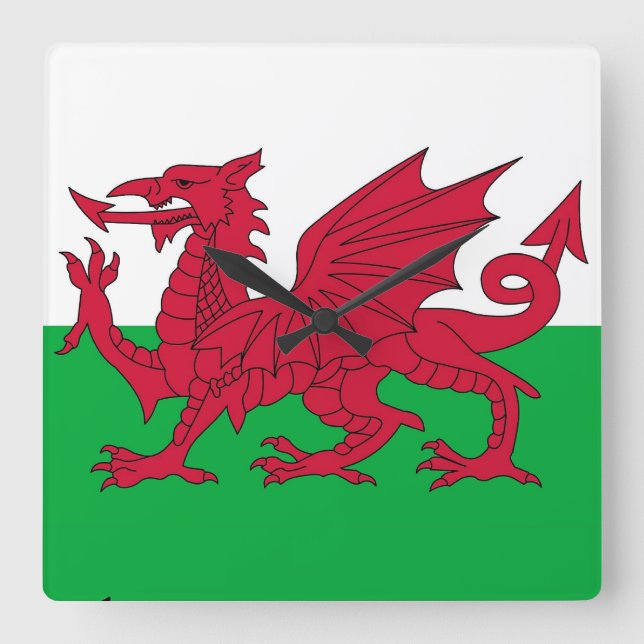 Väggen tar tid på med flagga av Wales Fyrkantig Klocka (Framsida)