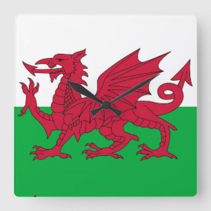 Väggen tar tid på med flagga av Wales Fyrkantig Klocka