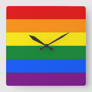 Väggen tar tid på med prideflagga för regnbåge fyrkantig klocka